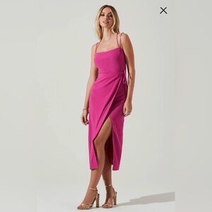 Astr Brinda Fuchsia Wrap Midi Dress with Thigh Slit